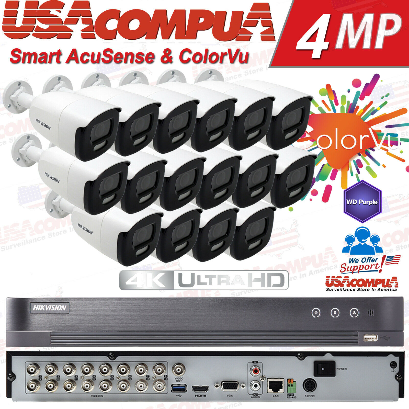 HIKVISION SMART SECURITY SYSTEM KIT 4K CAMERAS 5MP COLORVU ACUSENSE W /HDD