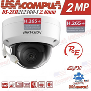 Hikvision 2MP PoE IP Camera DS-2CD2123G0-I 4mm Weaterproof Dome IP67 IR 30m