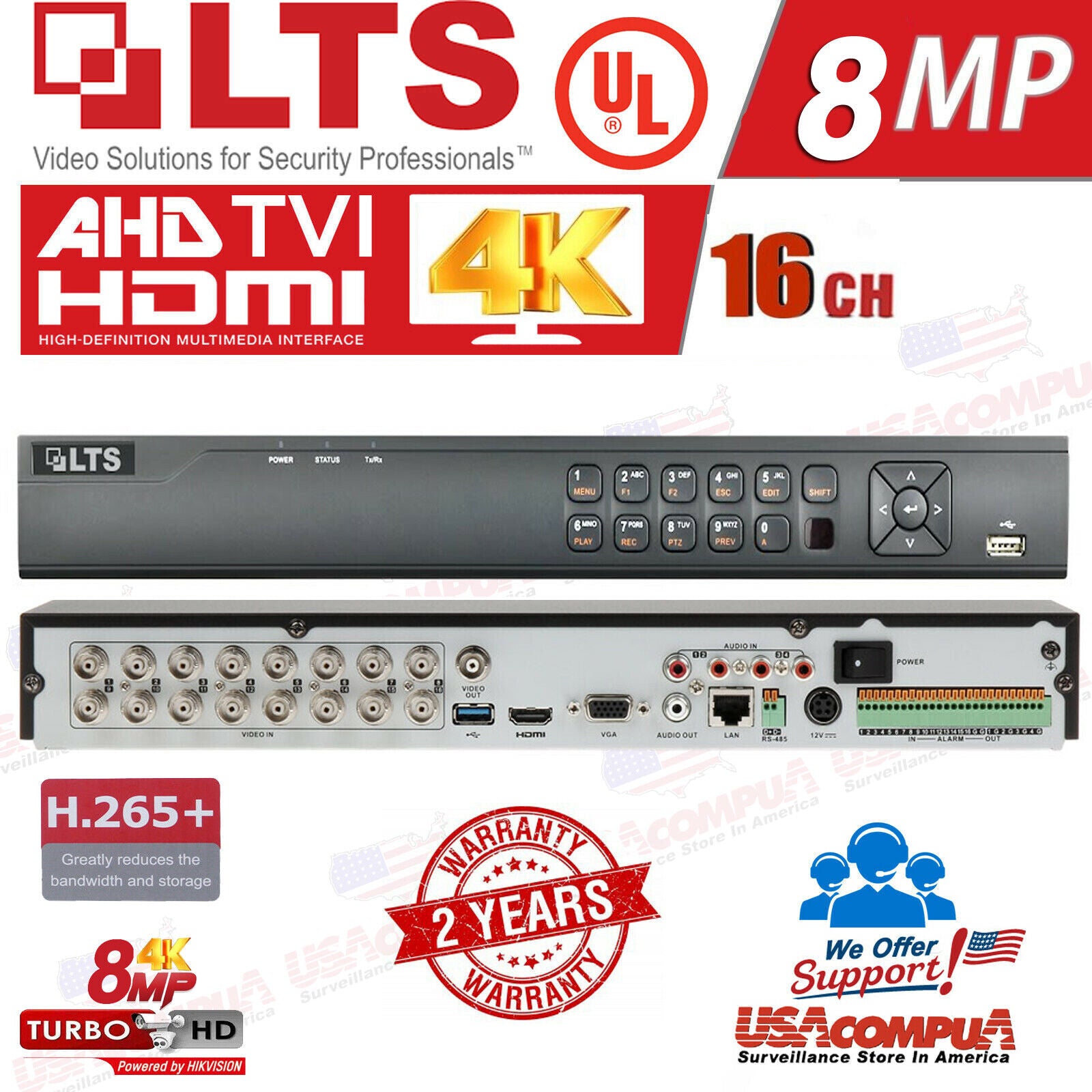 LTS LTD8516K-ST 16CH DVR Up to 8MP TVI & AHD Analog CVI 2CH IP 5in1 4K-UHD