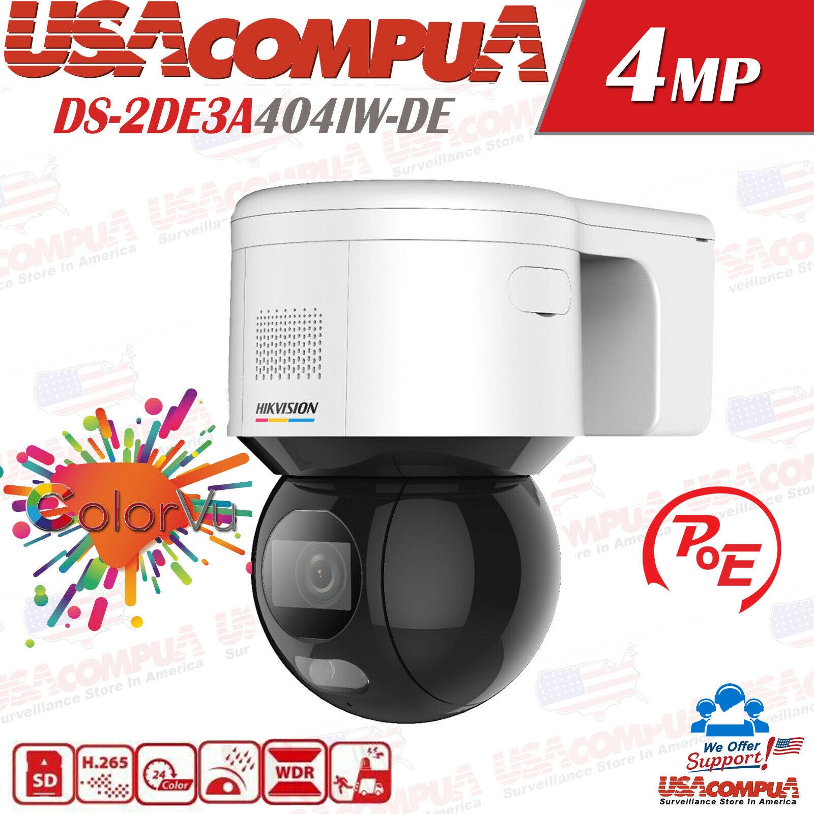 Hikvision 4CH 4PoE NVR 4K 4MP PTZ 4X Digital Zoom Security IP ColorVu Camera Lot