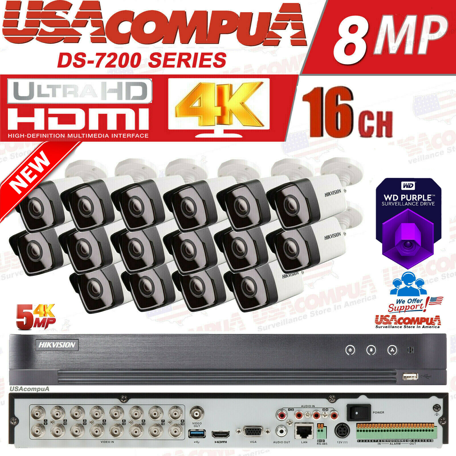 Hikvision 4K CCTV Security System 16 Channel 5MP Cameras KIT 2.8mm HDD OPTIONAL