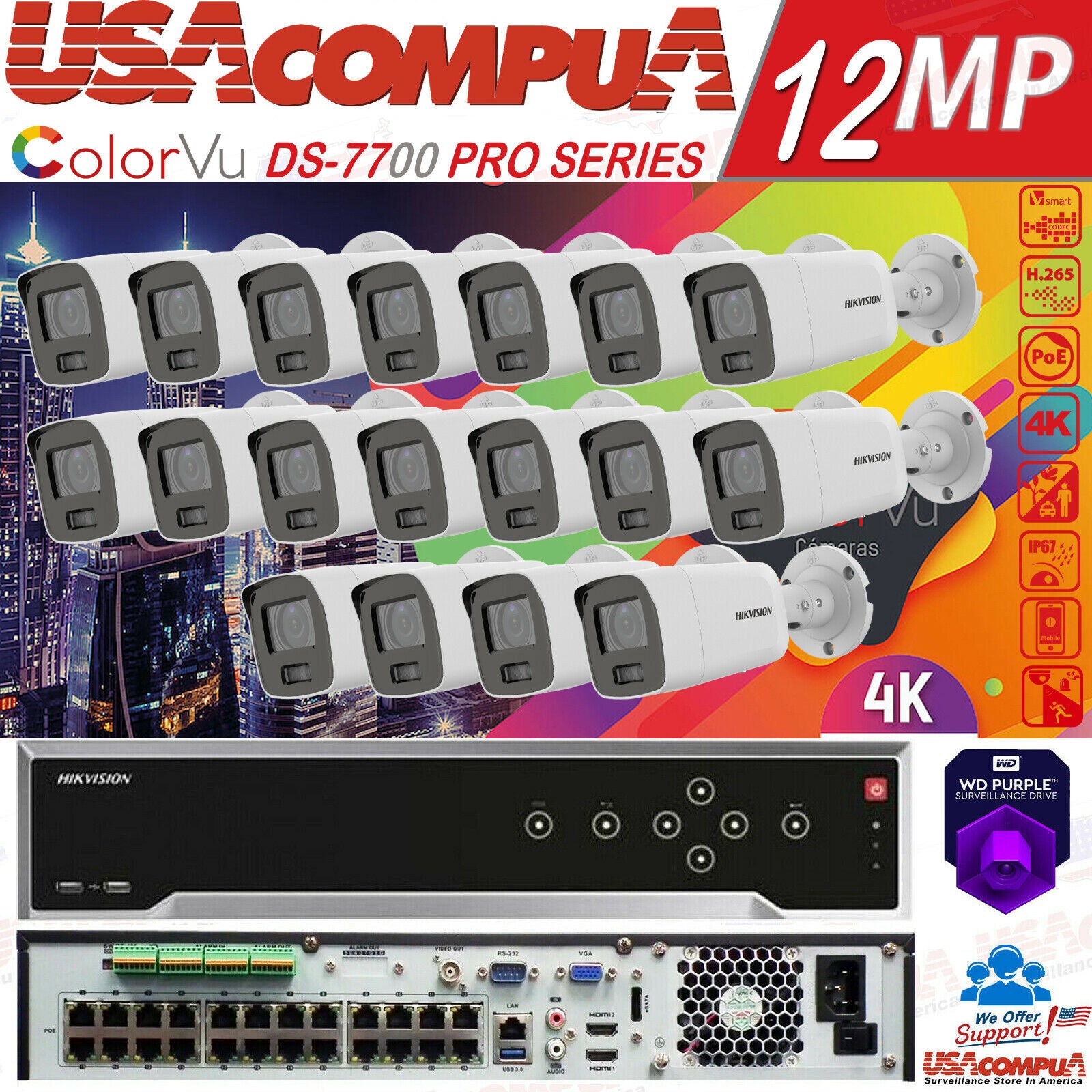 HIKVISION COLORVU 4K 32CH 12MP NVR SYSTEM DS-2CD2087G2-LU & DS-7732NI-I4/24P KIT