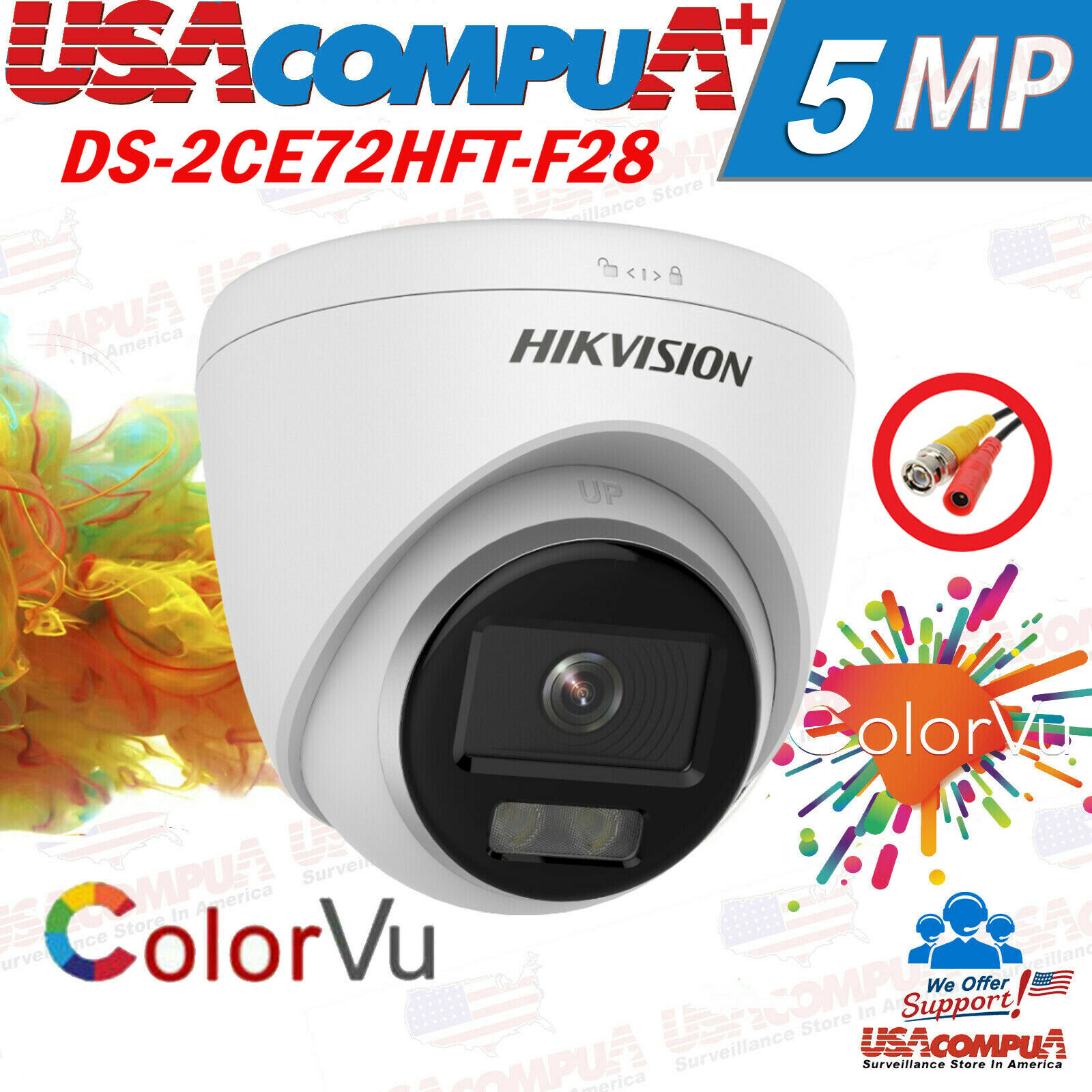 HIKVISION 5MP ColorVu DS-2CE72HFT-F28 Fixed Outdoor Turret Camera 2.8m