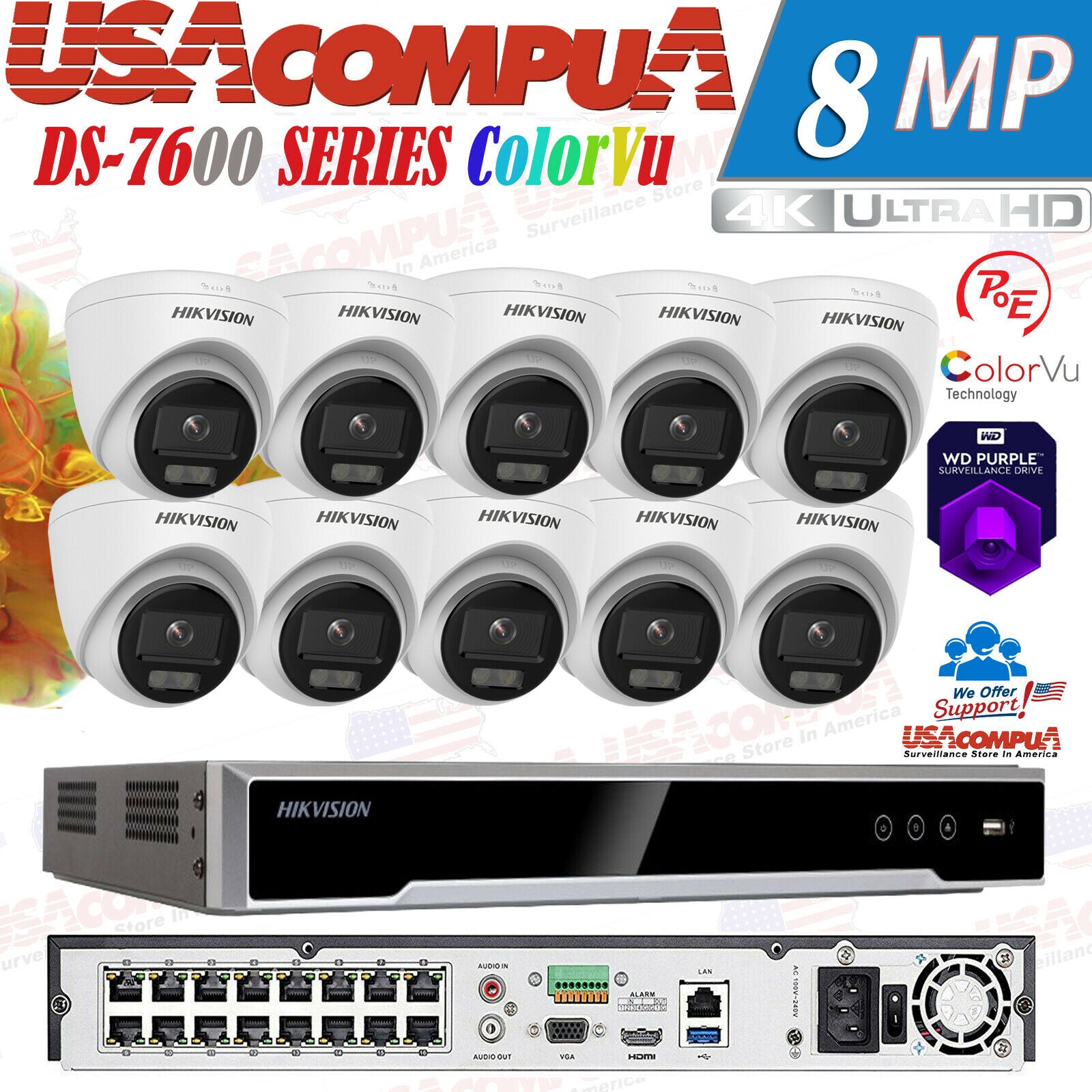 Hikvision 4K 16CH CCTV Security Camera System KIT 2MP Turret HD ColorVu