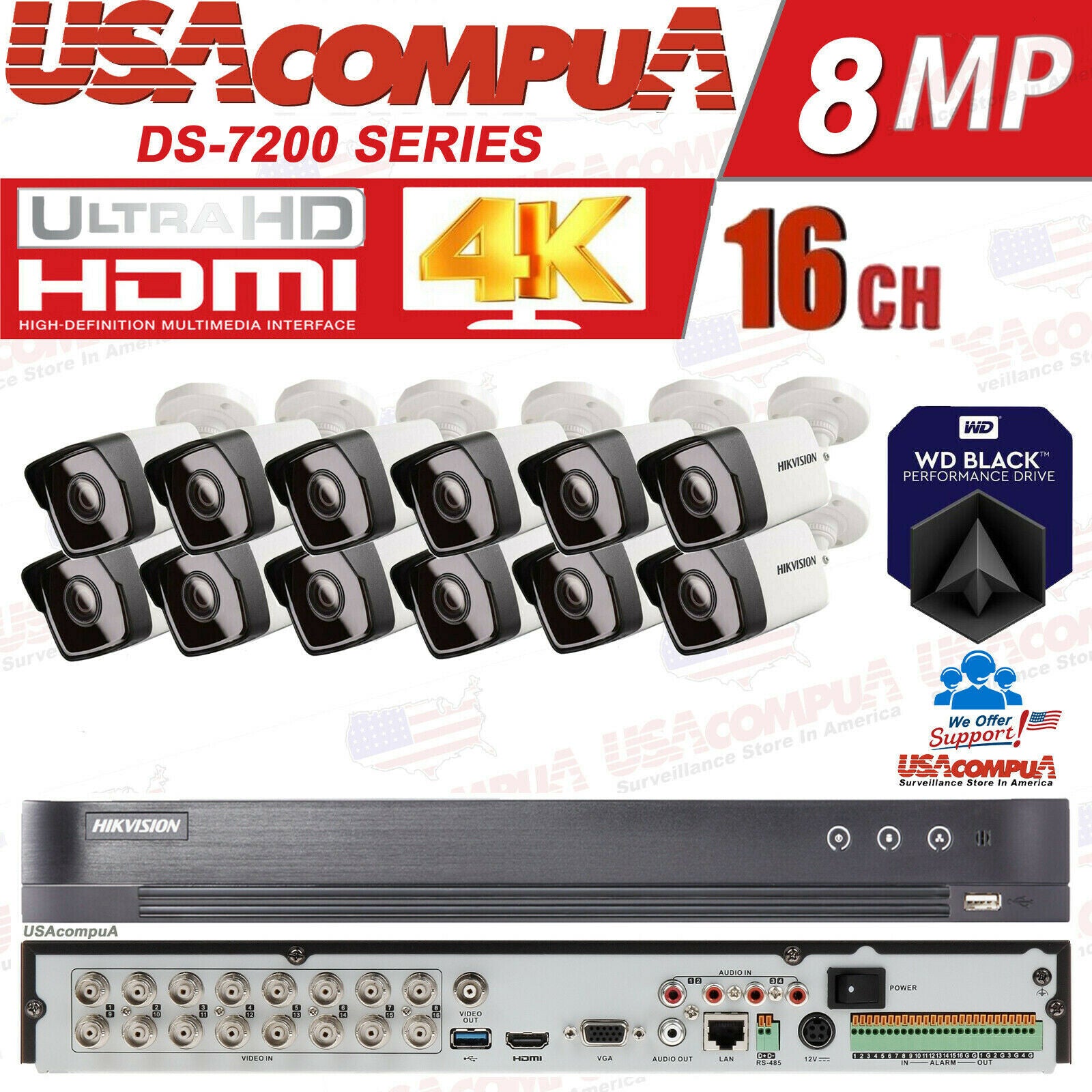 Hikvision 4K CCTV Security System 16 Channel 5MP Cameras KIT 2.8mm HDD OPTIONAL