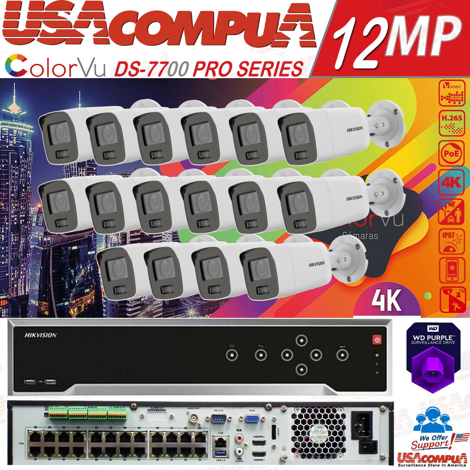 HIKVISION COLORVU 4K 32CH 12MP NVR SYSTEM DS-2CD2087G2-LU & DS-7732NI-I4/24P KIT