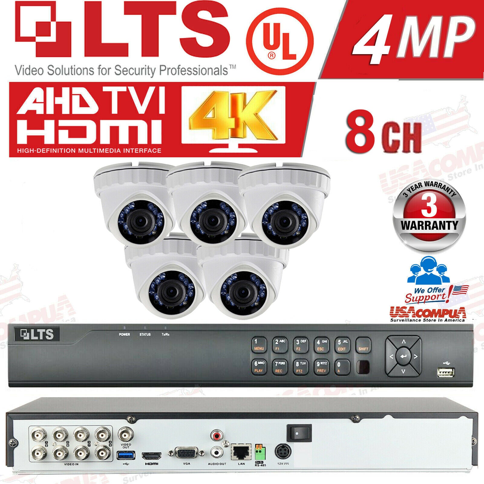 LTS 8ch Security Cameras System Kit 2MP H.265+ HD-TVI HD/ HDD Included / IP67 UL