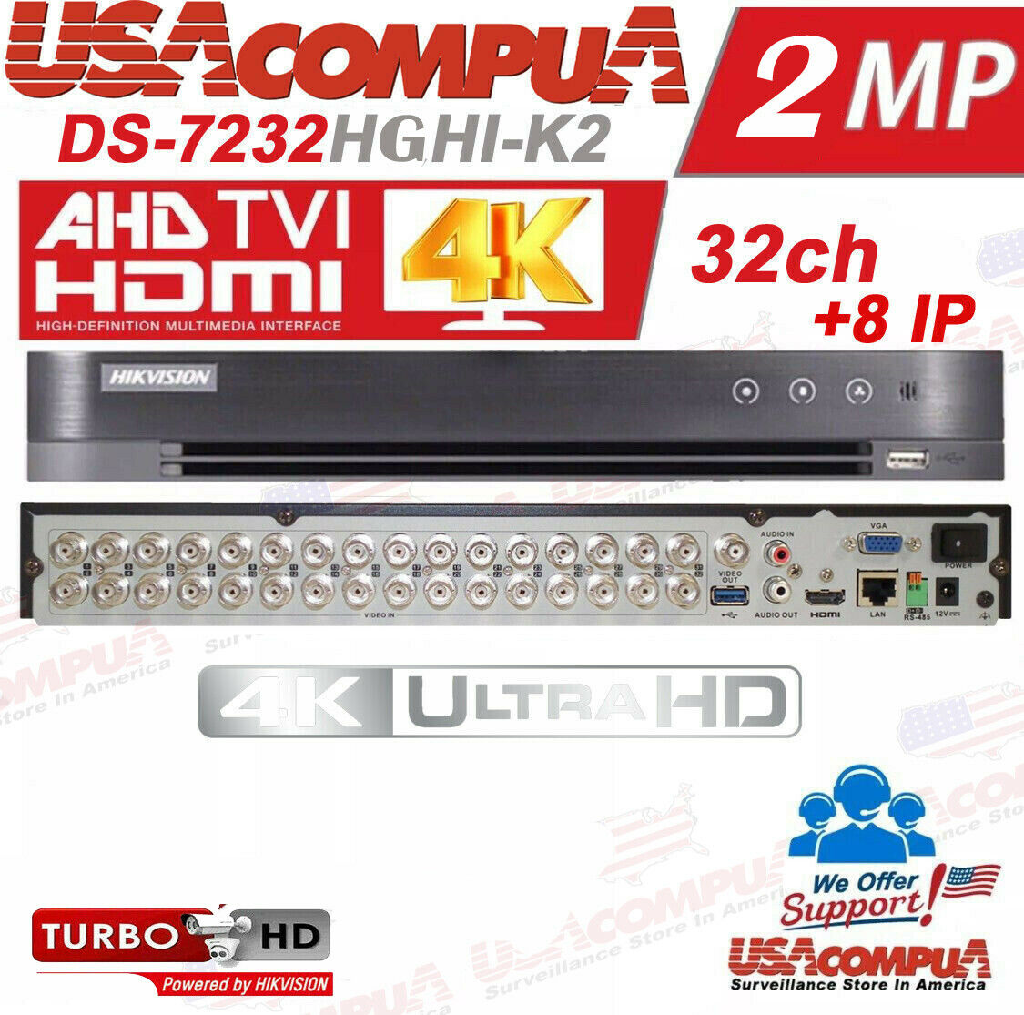 Hikvision 32 CH DVR DS-7232HGHI-K2 7200 Series TurboHD Tribrid (OPTIONAL HDD)