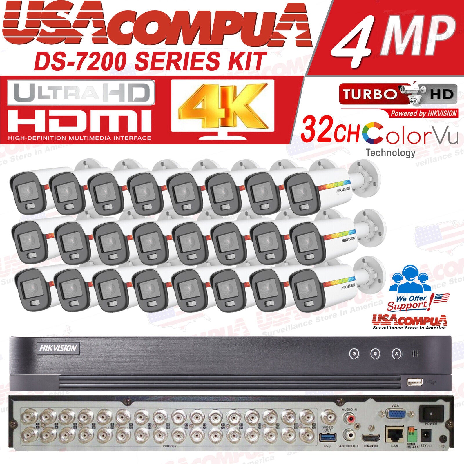 HIKVISION 4k 32CH SECURITY CAMERA SYSTEM BULLET COLORVU 2MP 4TB HARD DISK