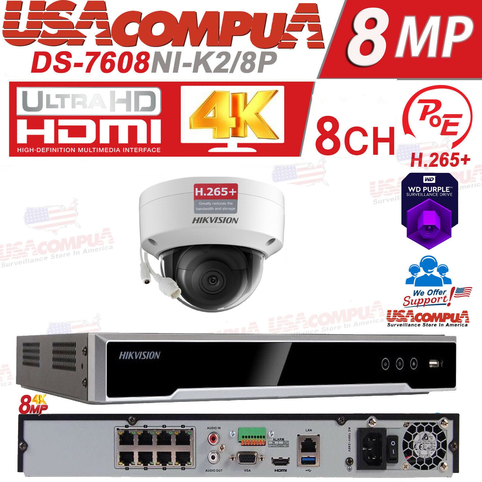 HIKVISION 4K security System CCTV Dome 4MP IP Camera DS-2CD2143G2-I lot