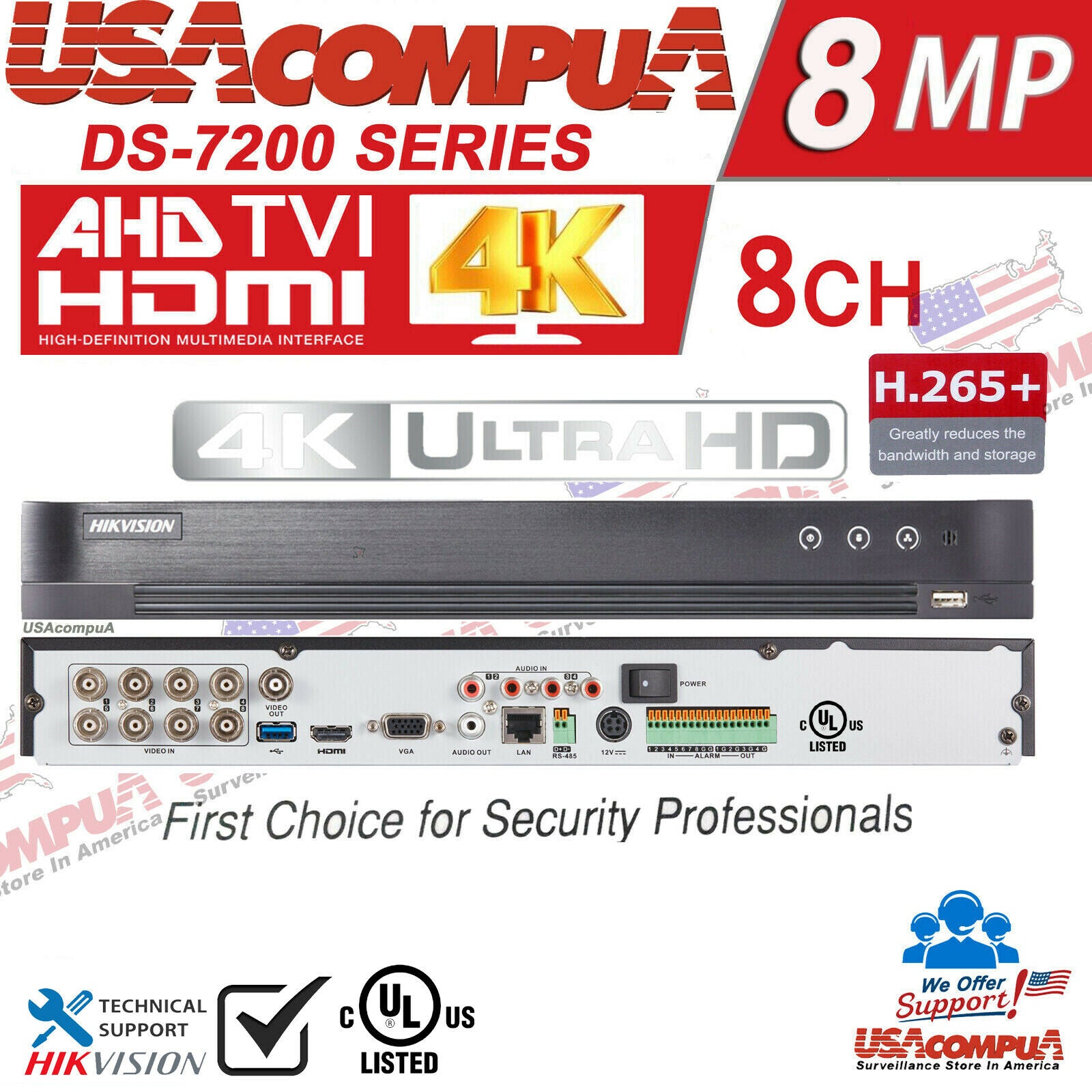 Hikvision IDS-7208HUHI-M2/P 8CH DVR 4K DVR-XVR 8 CHANNEL USA VERSION (UL) HYBRID WITH POWER OVER COAXIAL