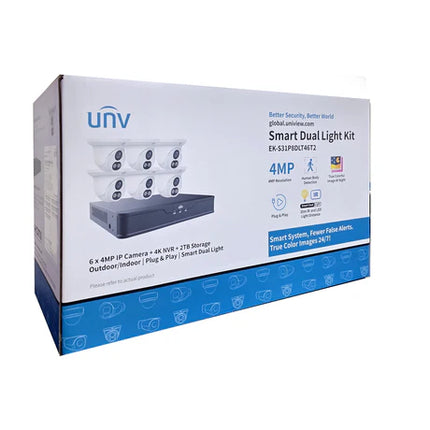 Uniview IPC3614LB-AF28K-DL 6x 4MP Dual-Light PoE IR IP Camera 2TB & Built-in Mic