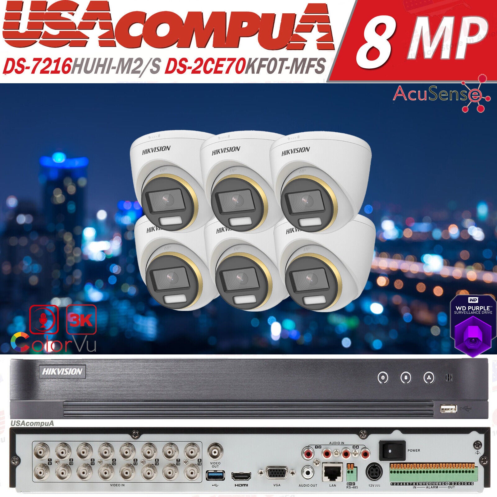 HIKVISION 4K 16CH SECURITY CAMERA SYSTEM COLORVU MINI TURRET 3K 5.3MP