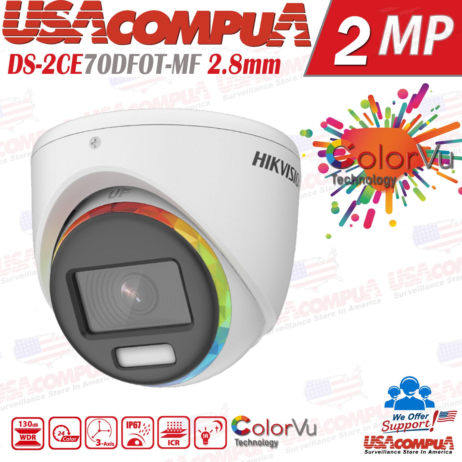 HIKVISION 16CH SECURITY CAMERA SYSTEM COLORVU MINI TURRET 2MP BUILT IN AUDIO