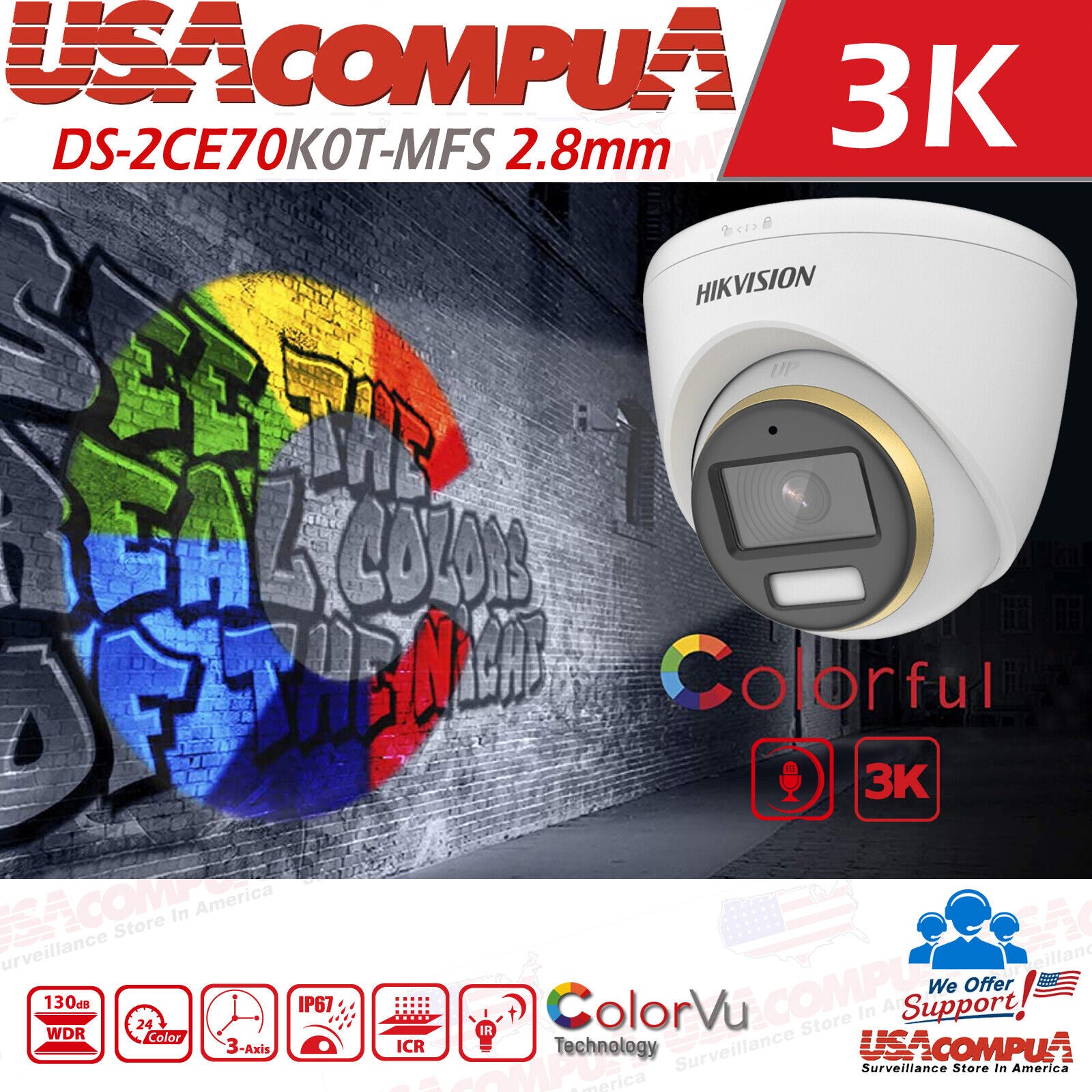 HIKVISION 4K 16CH SECURITY CAMERA SYSTEM COLORVU MINI TURRET 3K 5.3MP