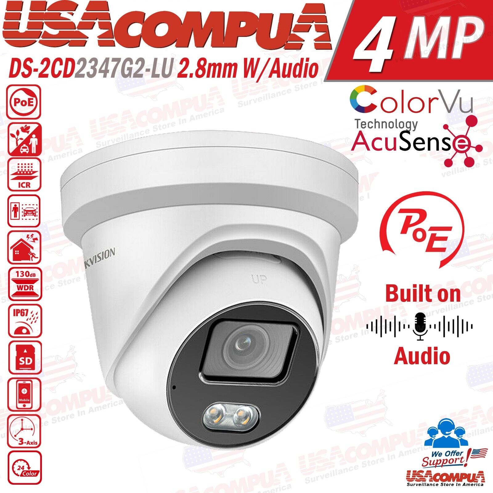 Hikvision 8K 32MP NVR 16CH CCTV Camera System DS-2CD2347G2-LU 4MP Lot