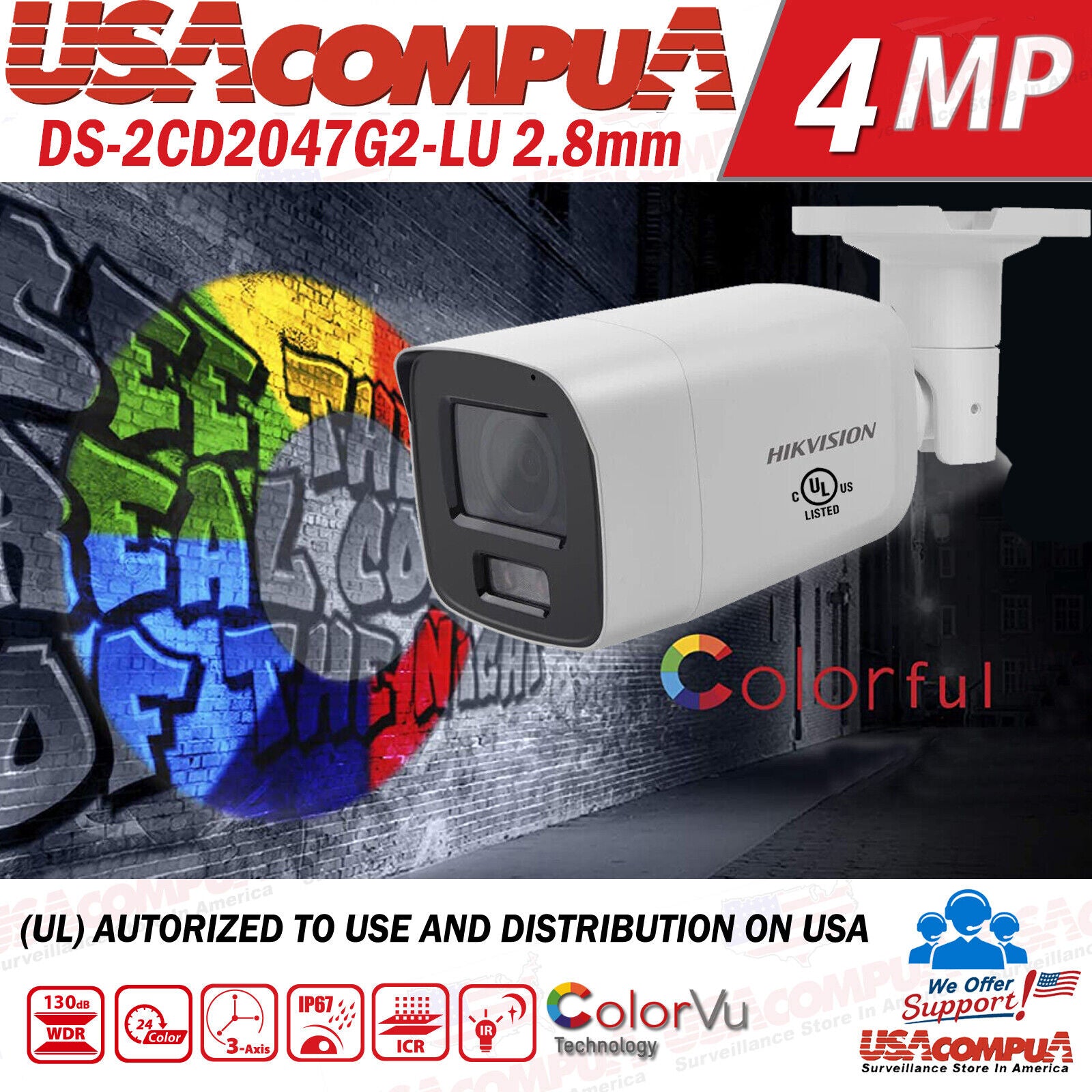 Hikvision 4k Acusense 32MP NVR 16CH CCTV Camera System DS-2CD2047G2-LU 4MP Lot