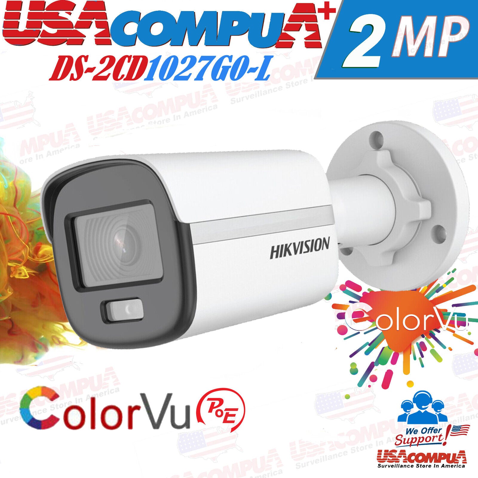 HIKVISION 4K 4CH POE DS-2CD1027G0-L W/NVR 2MP COLORVU Security CCTV System 2.8mm