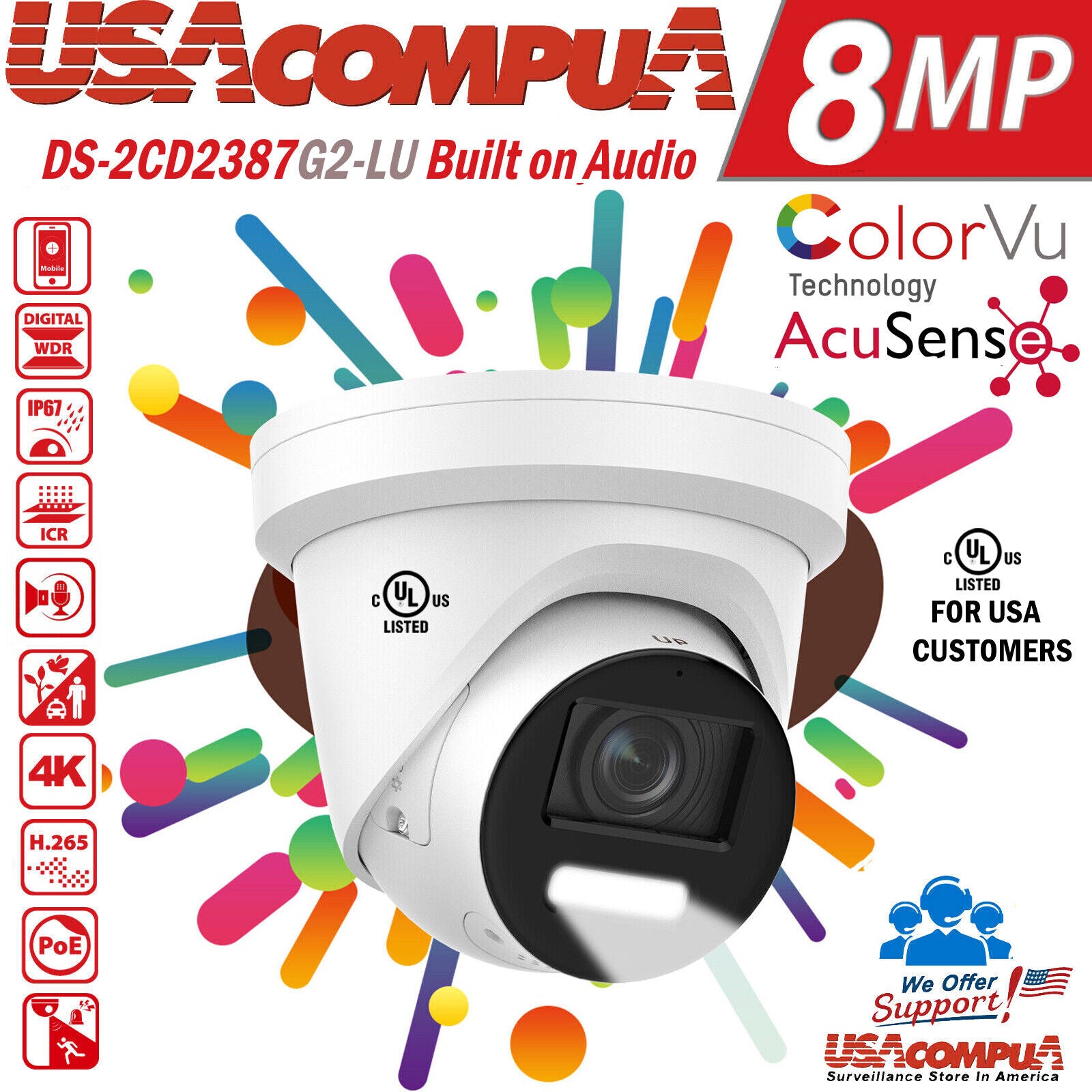 Hikvision 32MP 8CH NVR 8K Security Camera System W/Turret ColorVu Built In Audio