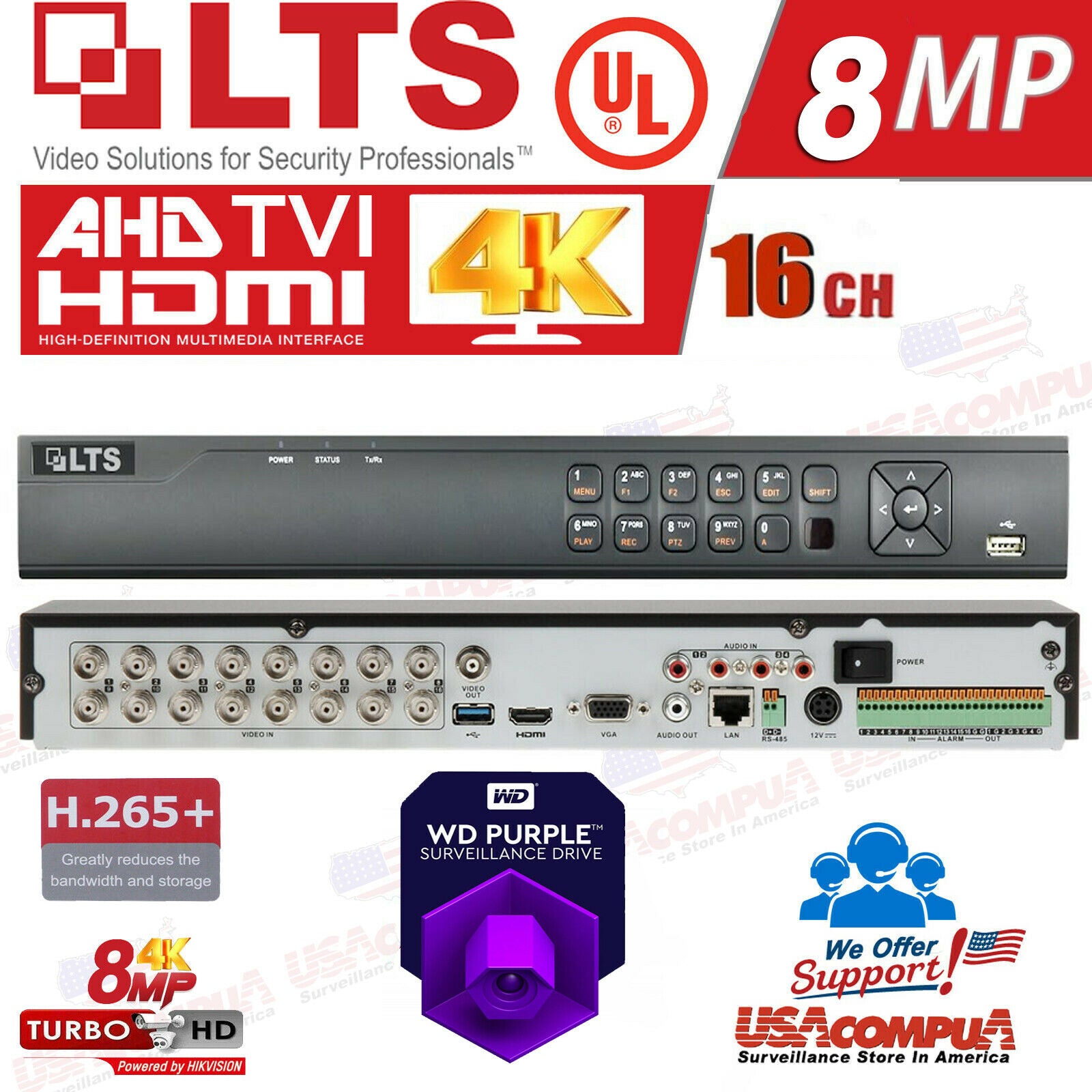 LTS 16Ch Security Cameras System 8 Megapixel H.265+ 4K/HDD INCLUDED/ V/PROOF