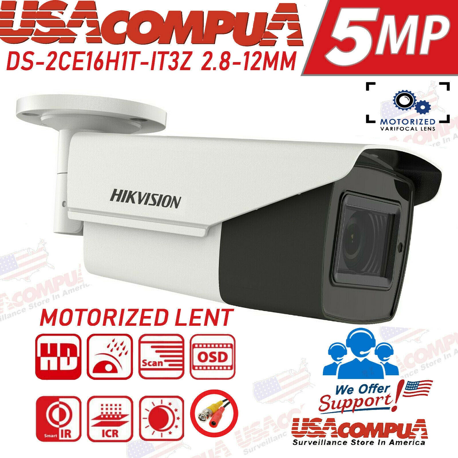 Hikvision 5MP Bullet Varifocal Motorized EXIR Camera DS-2CE16H0T-IT3ZF 2.8-12MM