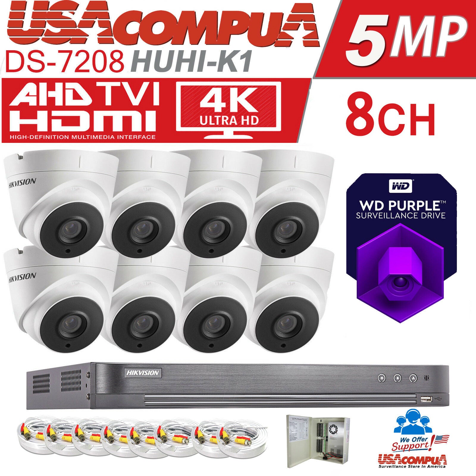 HIKVISION 5MP CCTV SYSTEM 4K-UHD DVR 8CH EXIR 20M NIGHT VISION CAMERA KIT 3TB