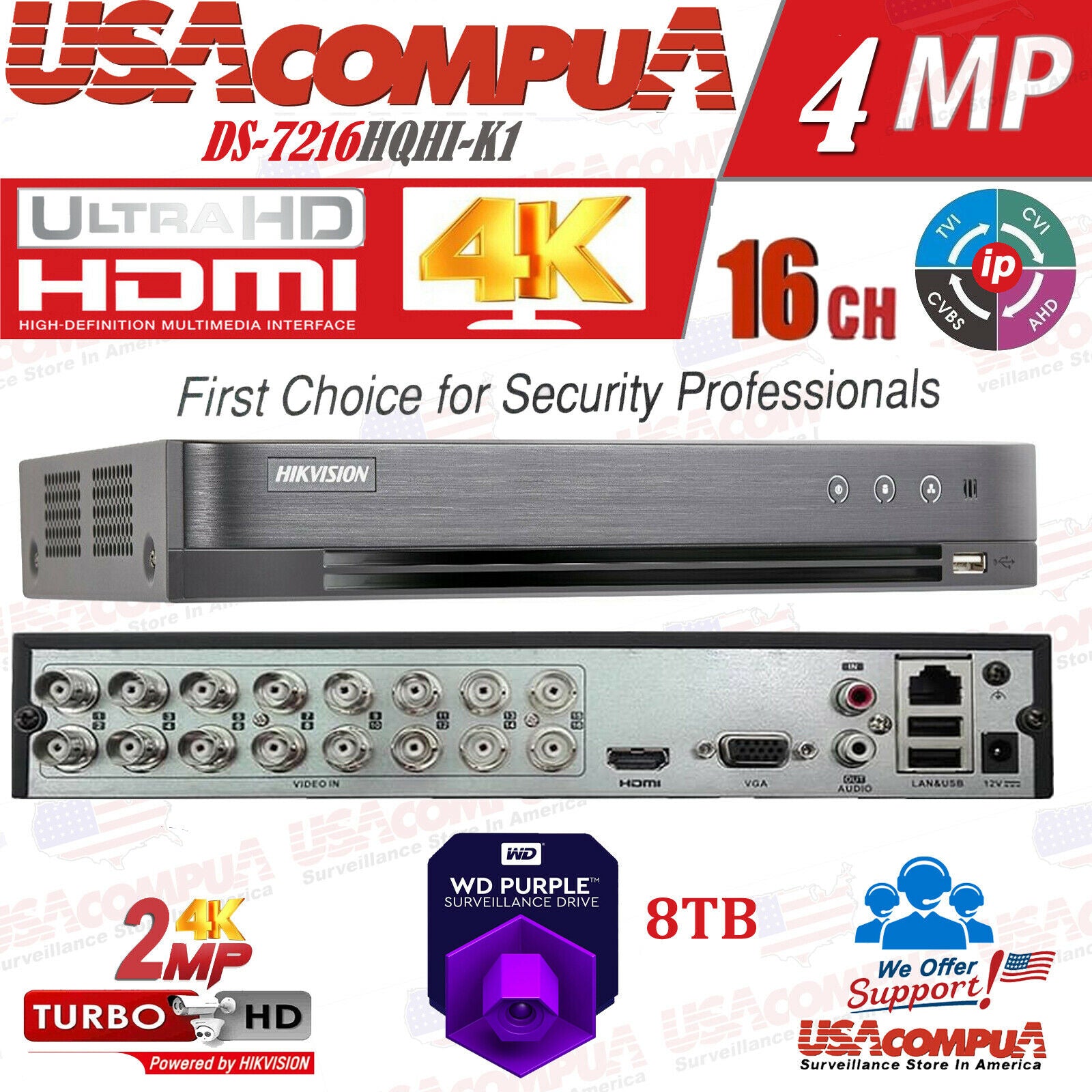 DS-7216HQHI-K1 Hikvision 16 Channel DVR + 4 CH 4MP IP Camera No Hard Drive