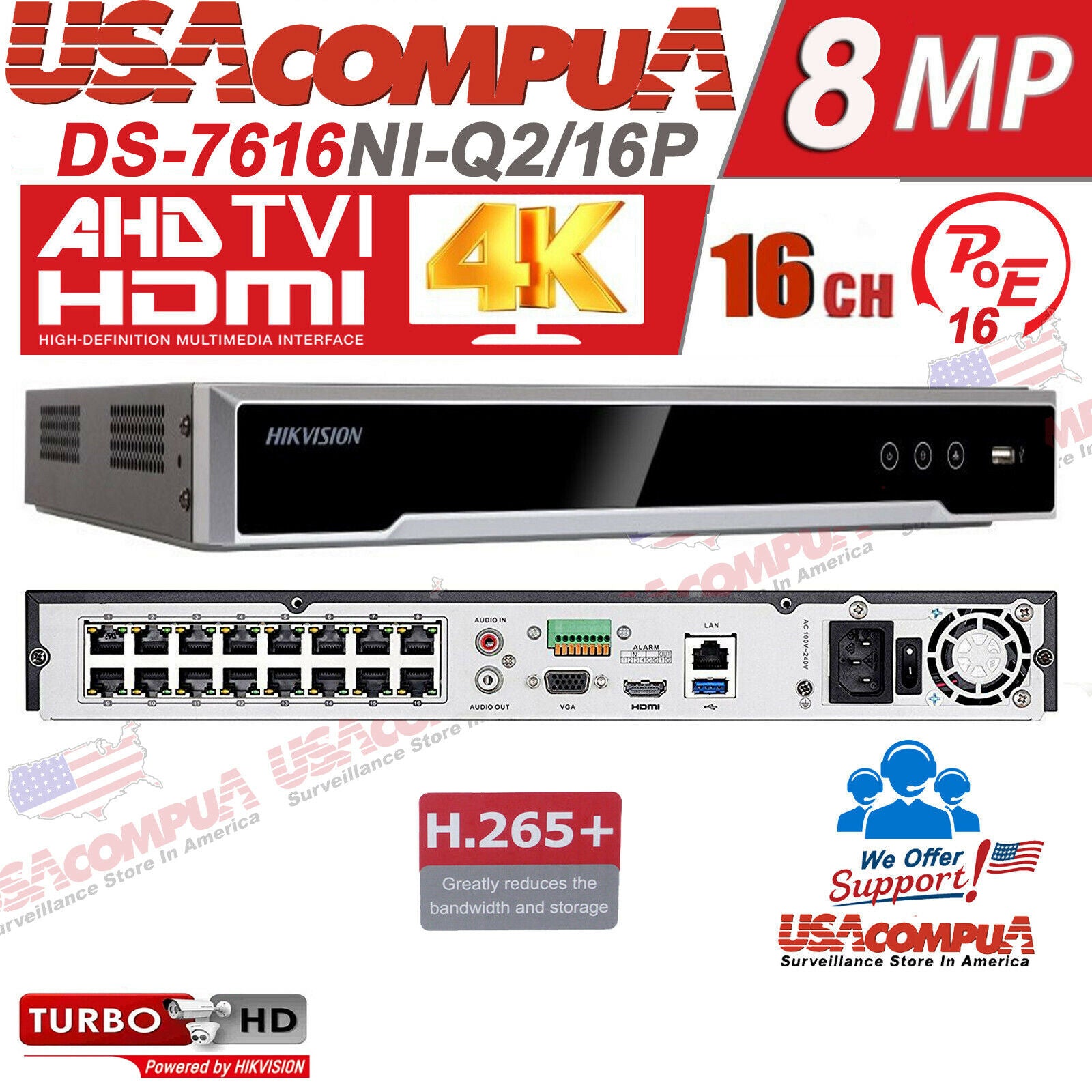 (OEM) HIKVISION NVR 16CH 16 POE 4K Channel H.265 DS-7616NI-Q2/16P ORIGINAL