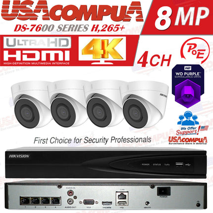 DS-2CD1323G0-I Hikvision 4K 4CH 4 PoE NVR 2MP Security IP Camera CCTV System