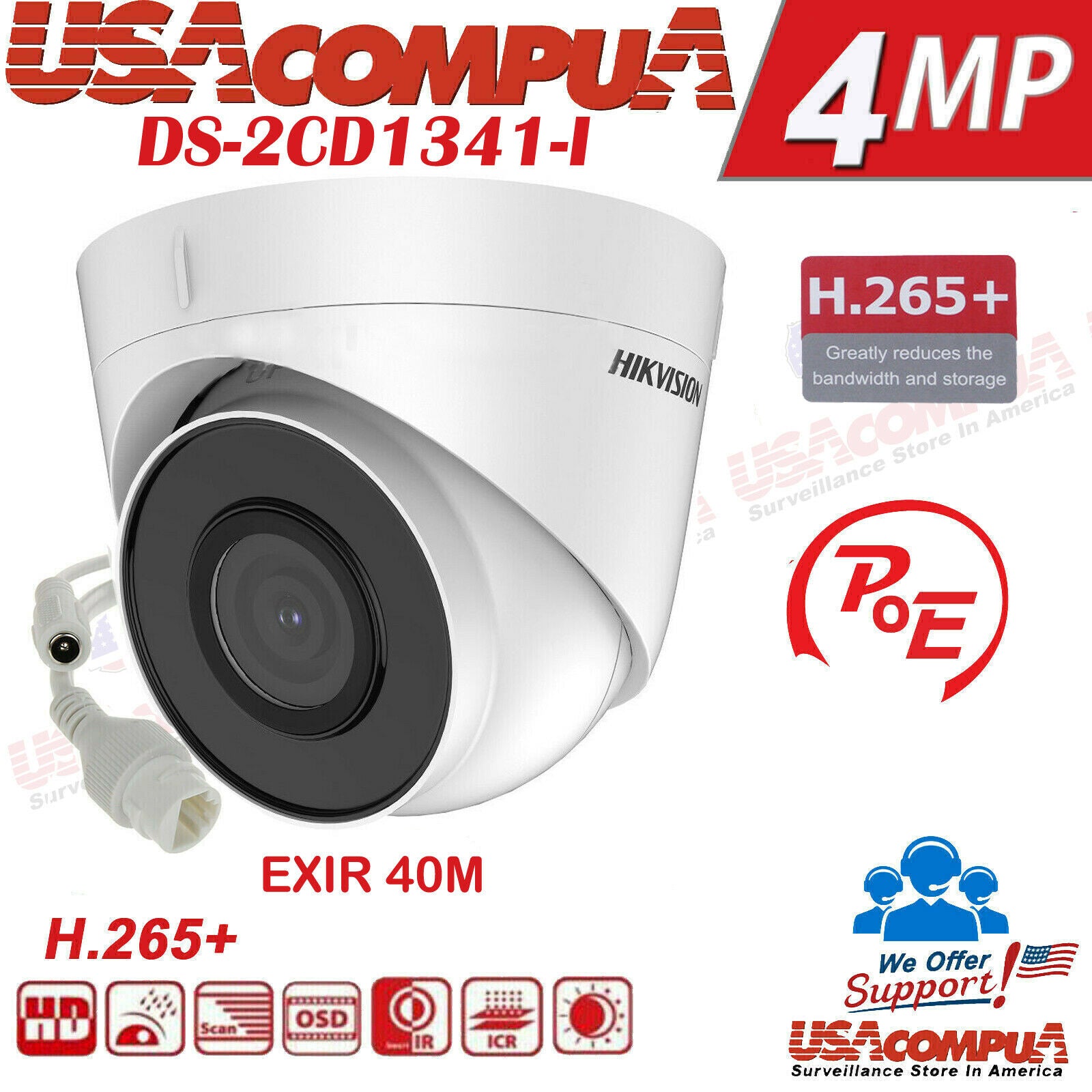HIKVISION 4MP POE IP TURRET DS-2CD1343G0-I /EXIR Waterproof Camera EXIR 30M