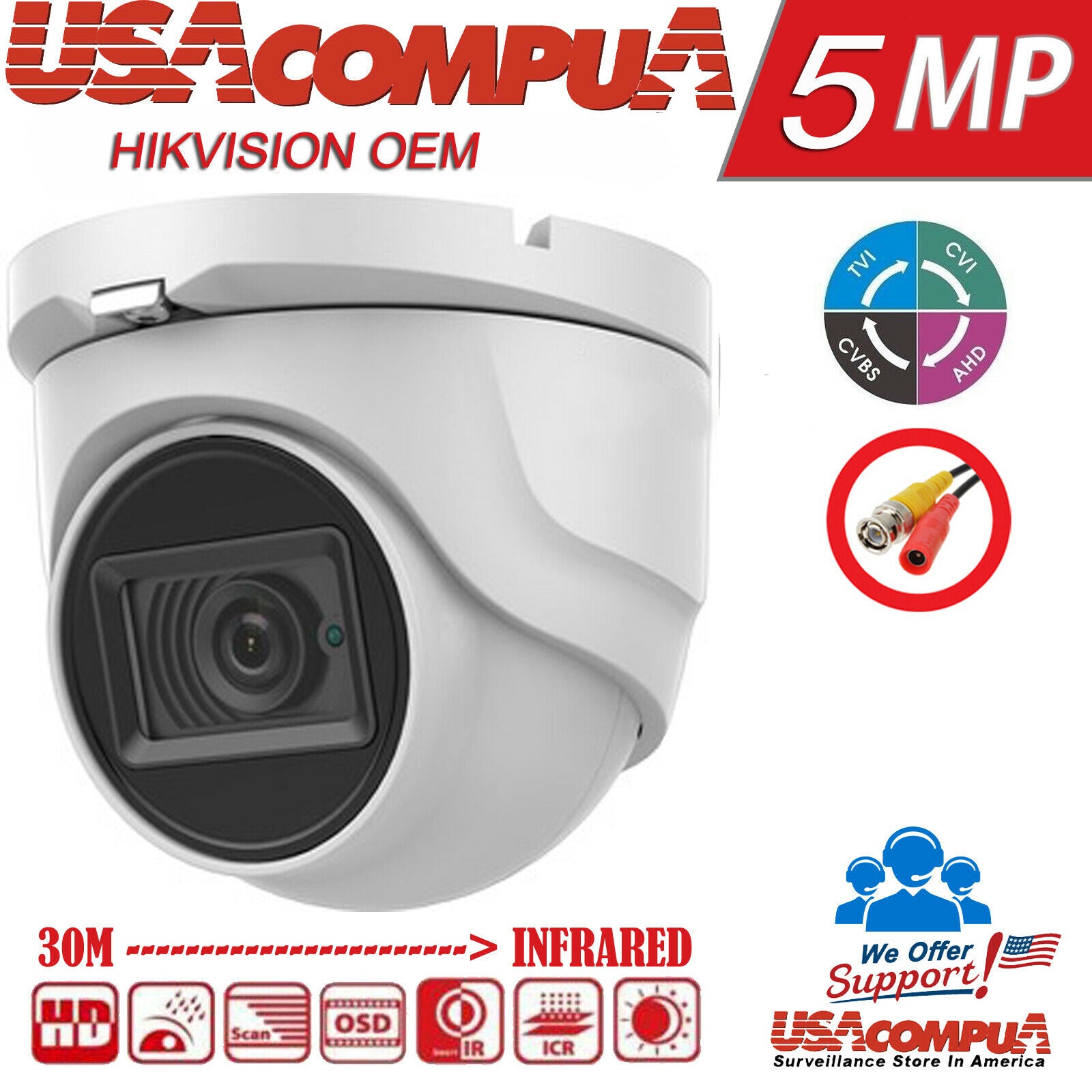 DS-2CE56H0T-ITMF HIKVISION 5MP DOME CAMERA HD-TVI Outdoor BNC (NO LOGO ) OEM