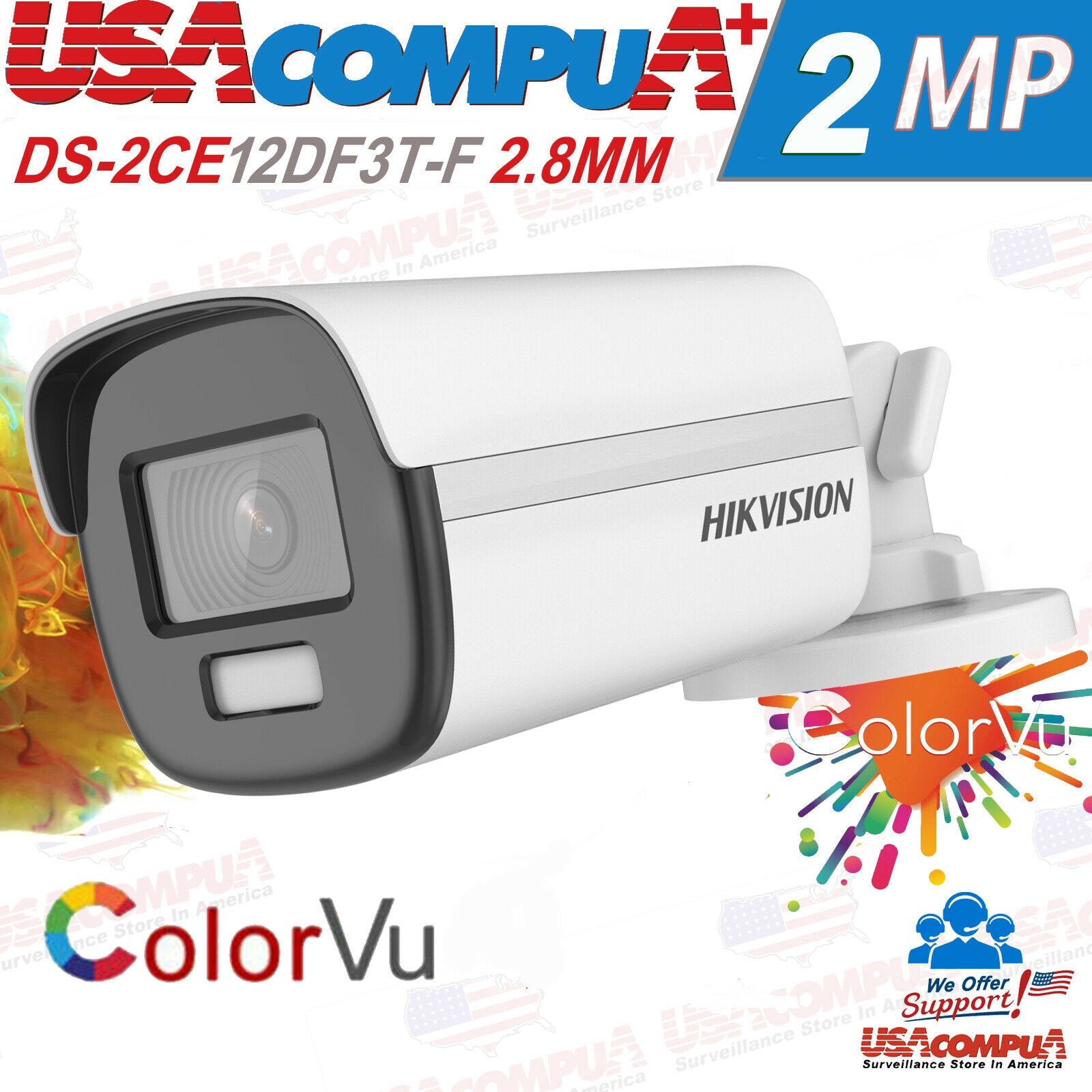 DS-2CE12DF3T-F Hikvision 2MP Full Time ColorVU Bullet Camera 2.8mm Lens WDR IP67