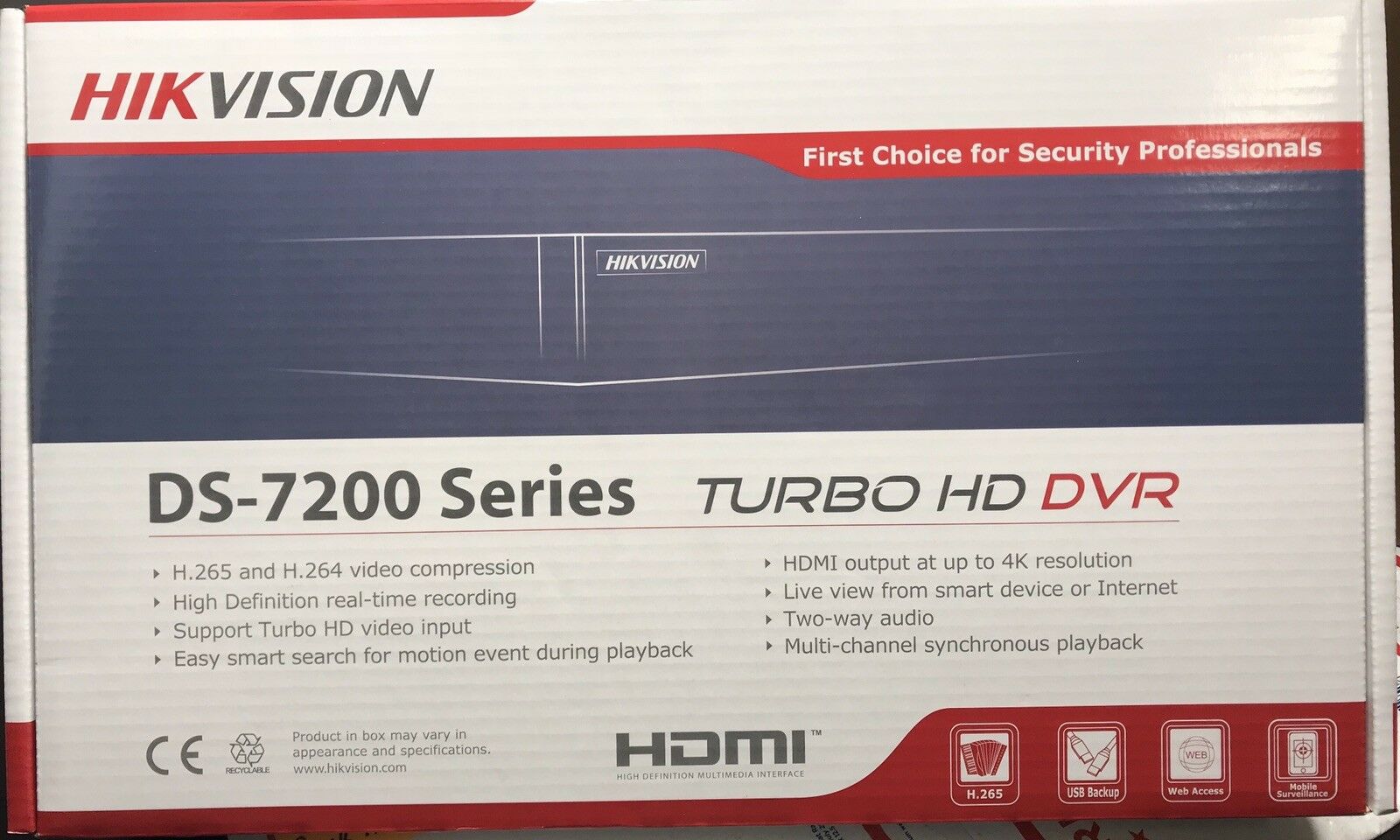 DS-7204HUHI-K1 HIKVISION 4CHANNEL DVR 4CH 4K H.265+264 Hybrid 5MP
