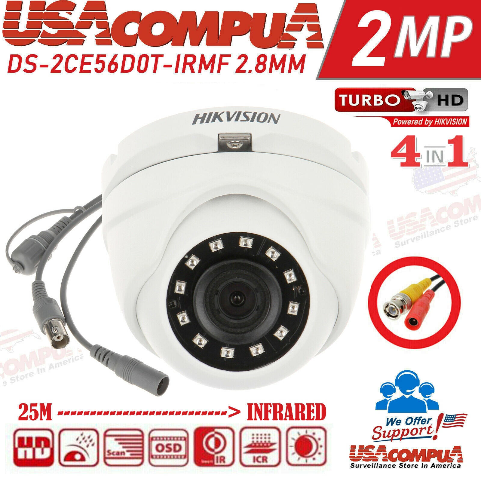 DS-2CE56D0T-IRMF Hikvision 2MP CAMERA HDTurboHD 2.8mm Full HD 1080P IR 20M