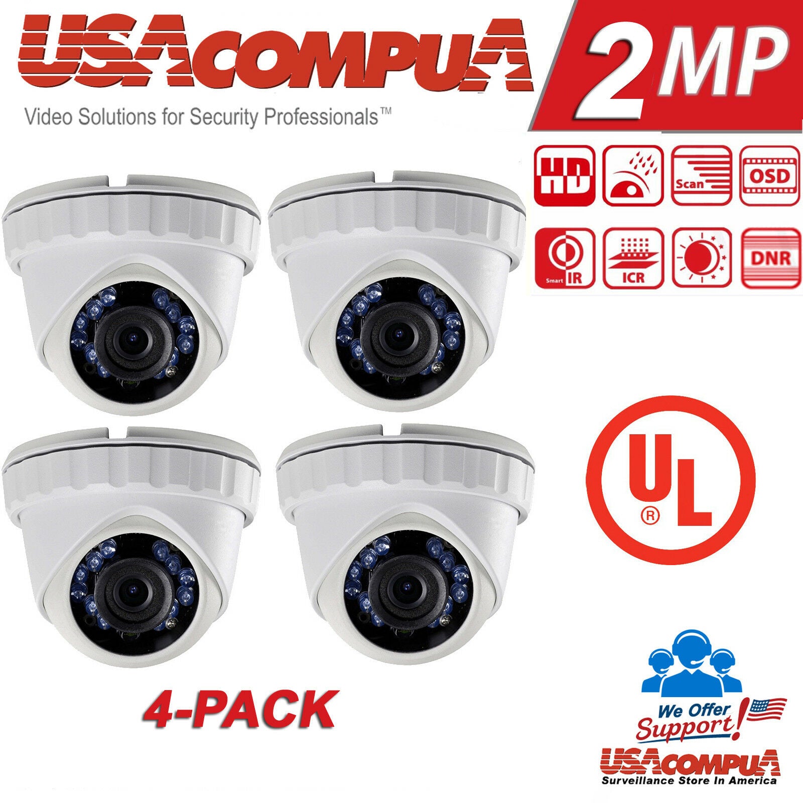CMHT2122-28F LTS 2MP Dome TVI-CVI-AHD-CVBS 1080P 2.8mm IR 80Ft Turret 4-PACK