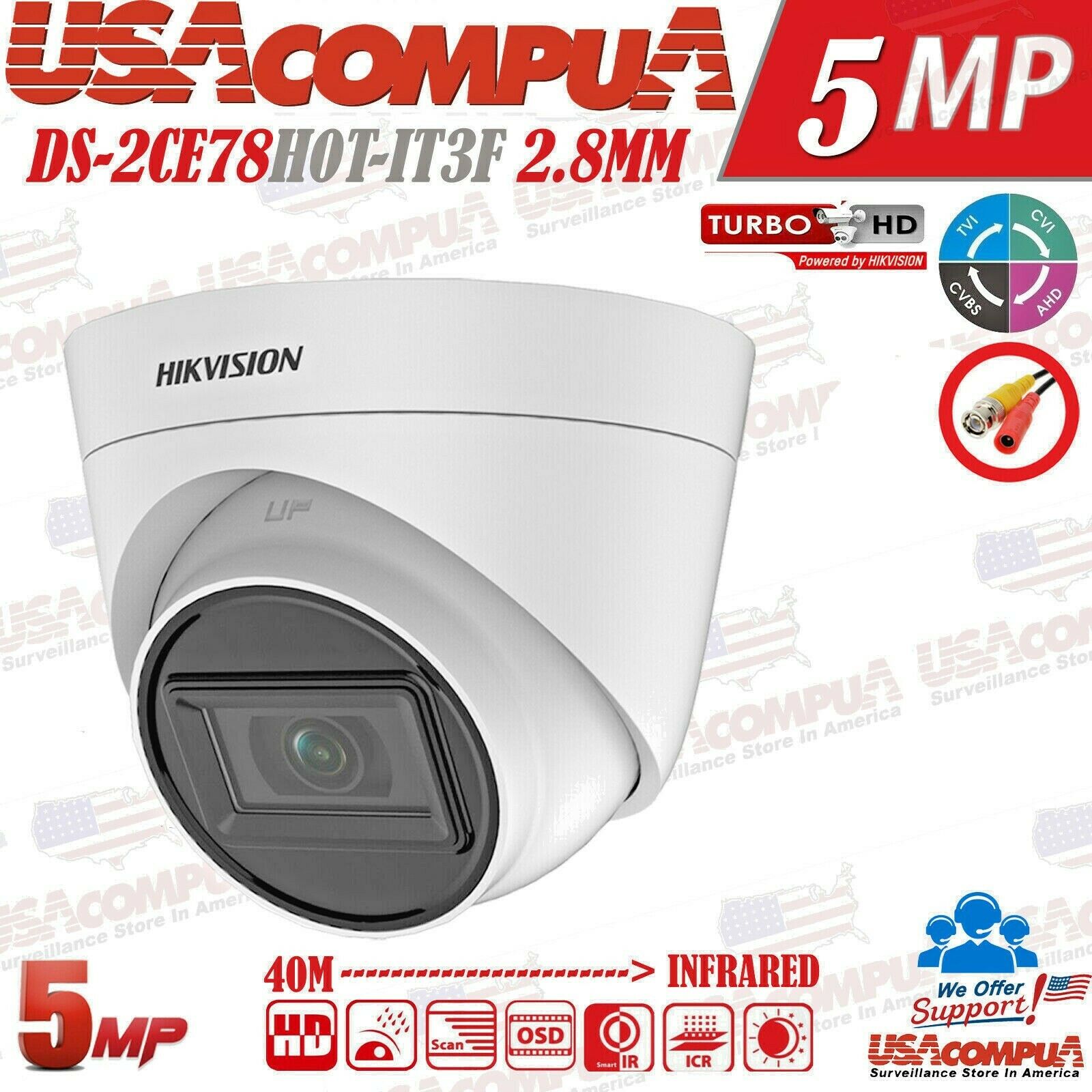 Hikvision 5MP Dome Camera TurboHD Analog Outdoor IR DS-2CE76H0T-IT3F(2.8mm)