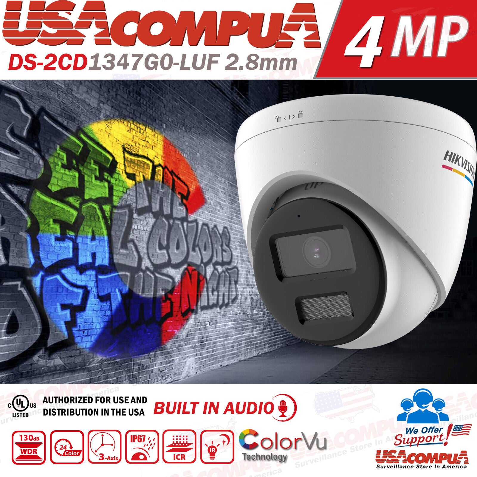 HIKVISION 32CH 4K 32MP SECURITY CAMERA SYSTEM TURRET COLORVU 4MP BUILT IN AUDIO