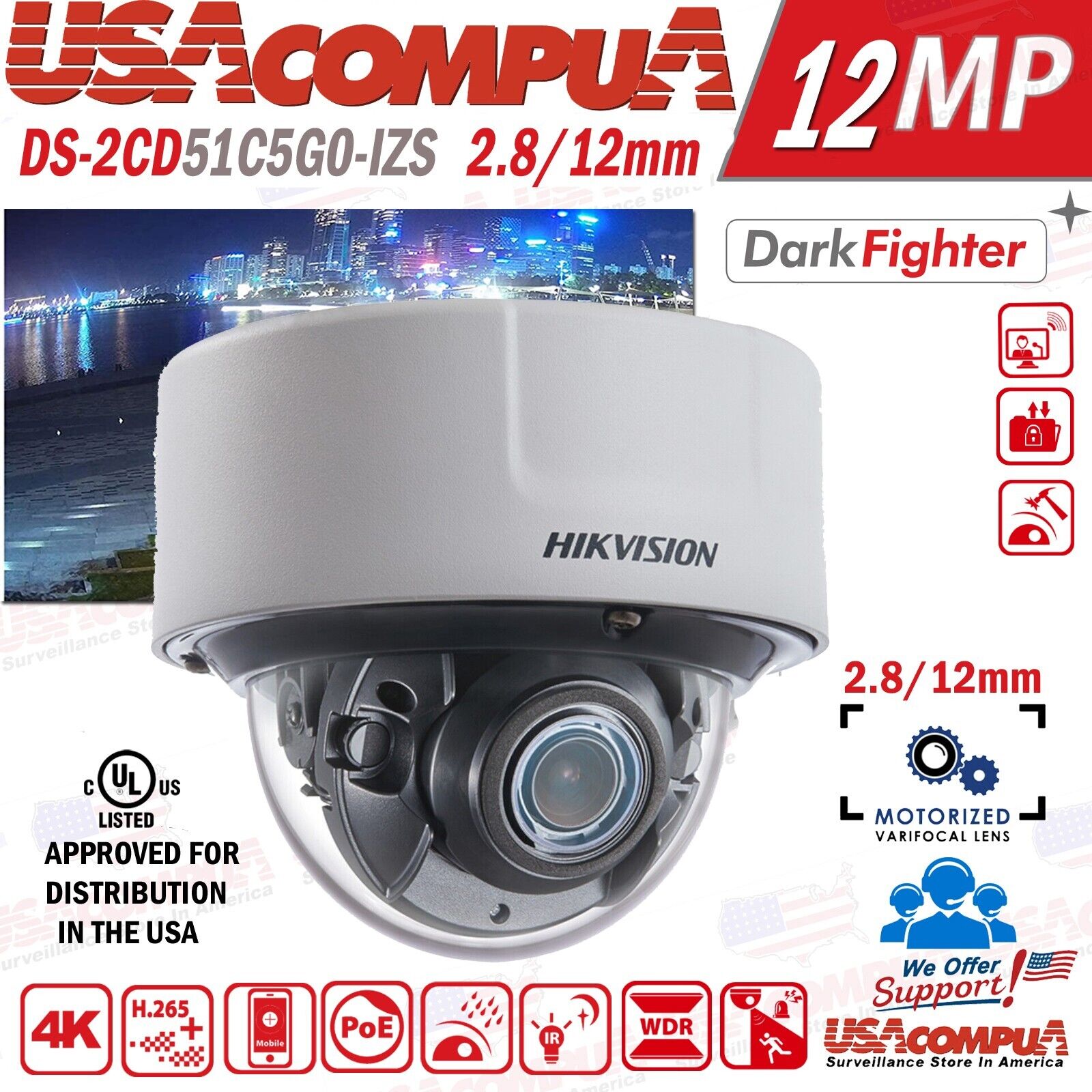 Hikvision 12MP DeepinView WDR PoE 3D-DNR Motorized VF 8-12mm Security IP Camera