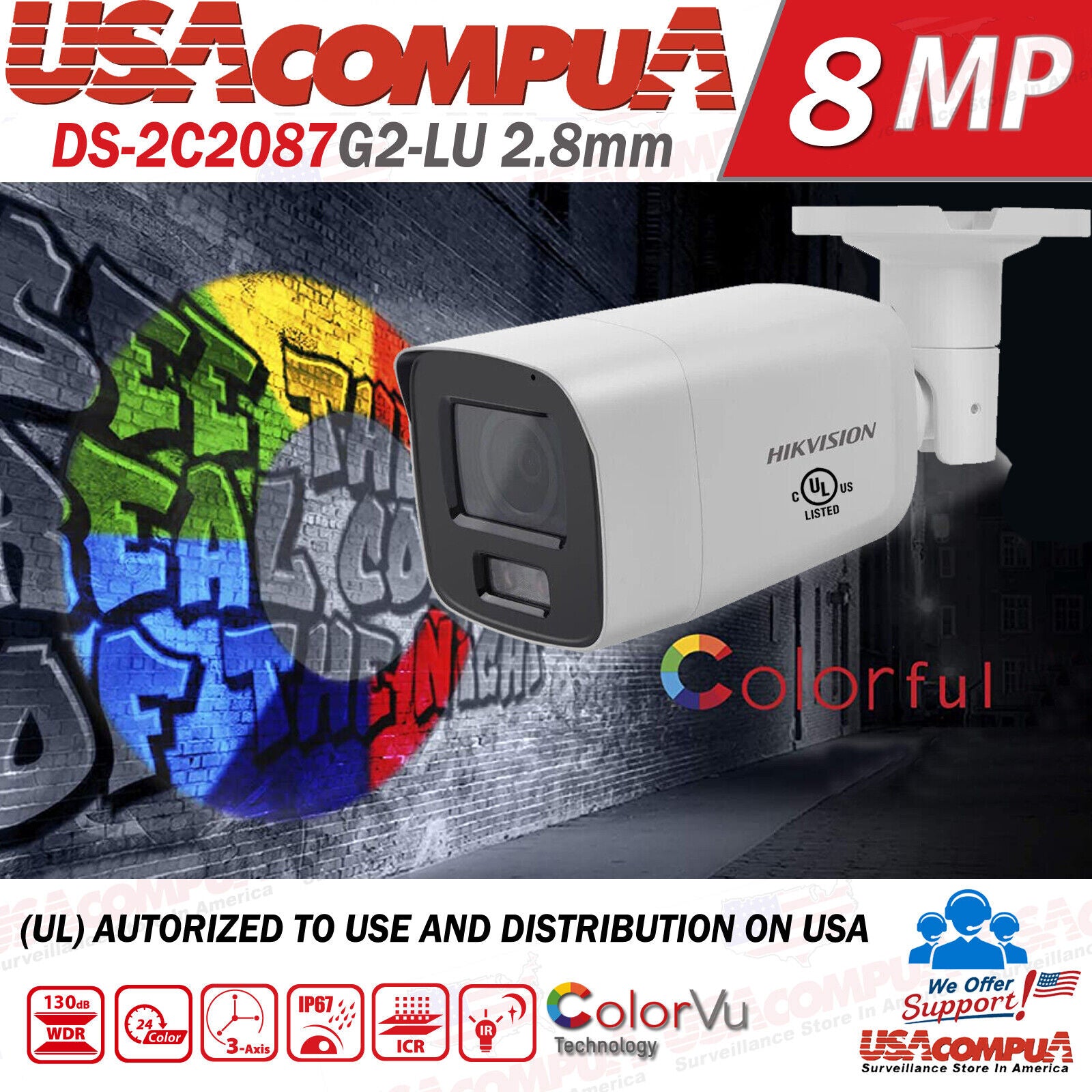 Hikvision 4k Acusense 32MP NVR 16CH CCTV Camera System DS-2CD2087G2-LU 8MP Lot