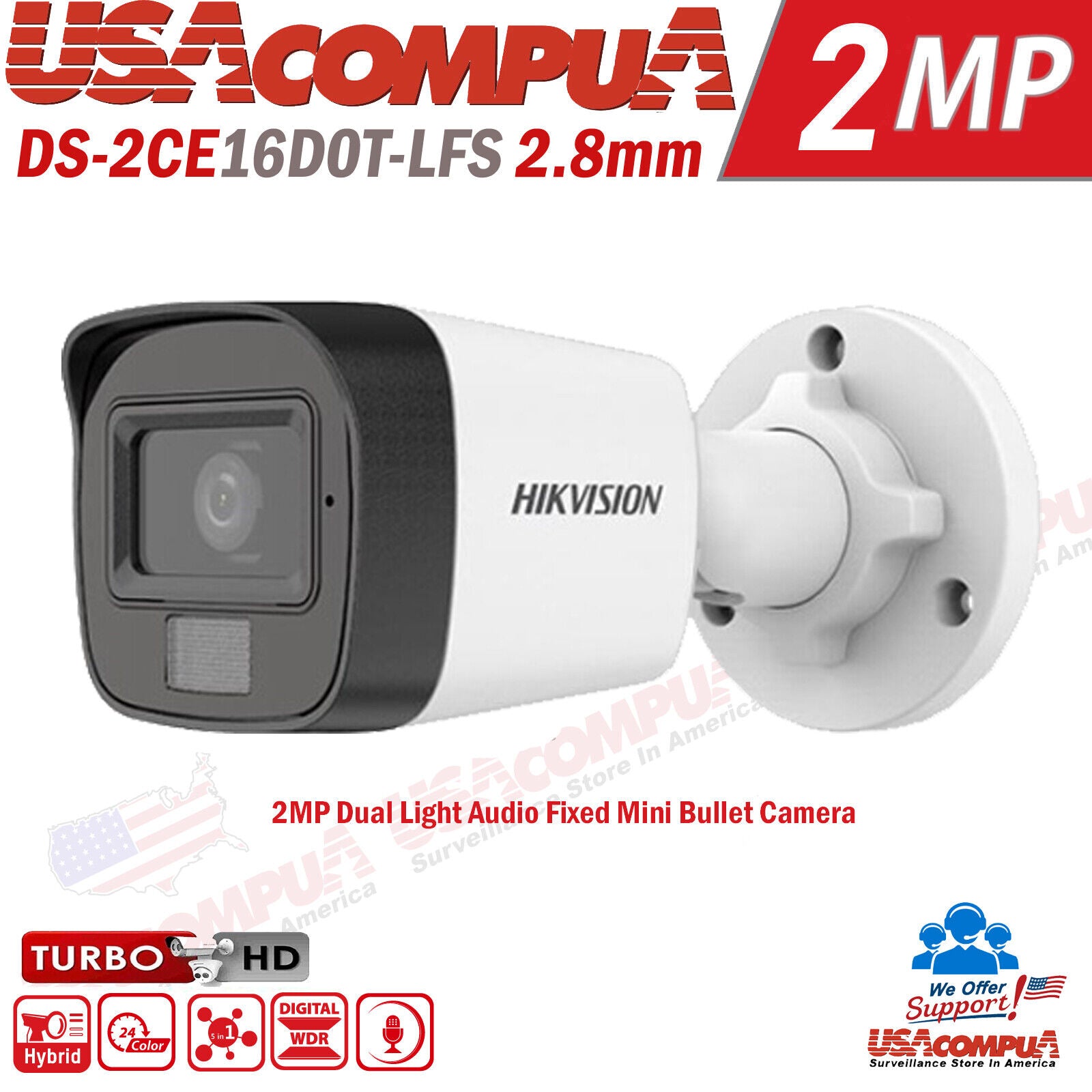 Hikvision 4k 16ch Security Camera System CCTV 2MP Dual Light Audio Fixed