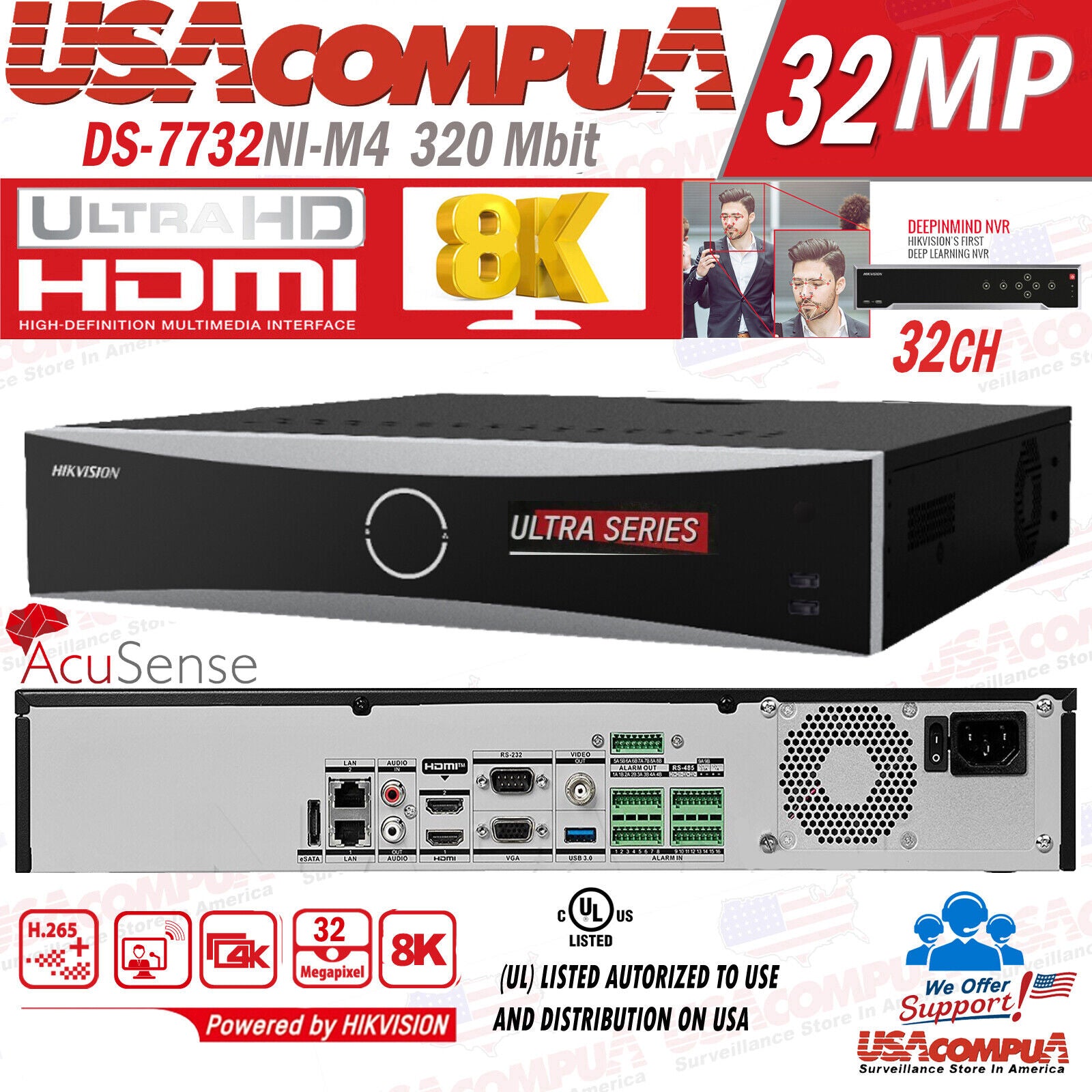 HIKVISION 32CH 4K 32MP SECURITY CAMERA SYSTEM TURRET COLORVU 4MP BUILT IN AUDIO