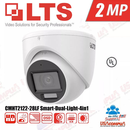 LTS CMHT2122-28LF 2MP Smart Dual-Light Fixed Turret HD-TVI Camera, 2.8mm, 20m IR/White Light, IP67