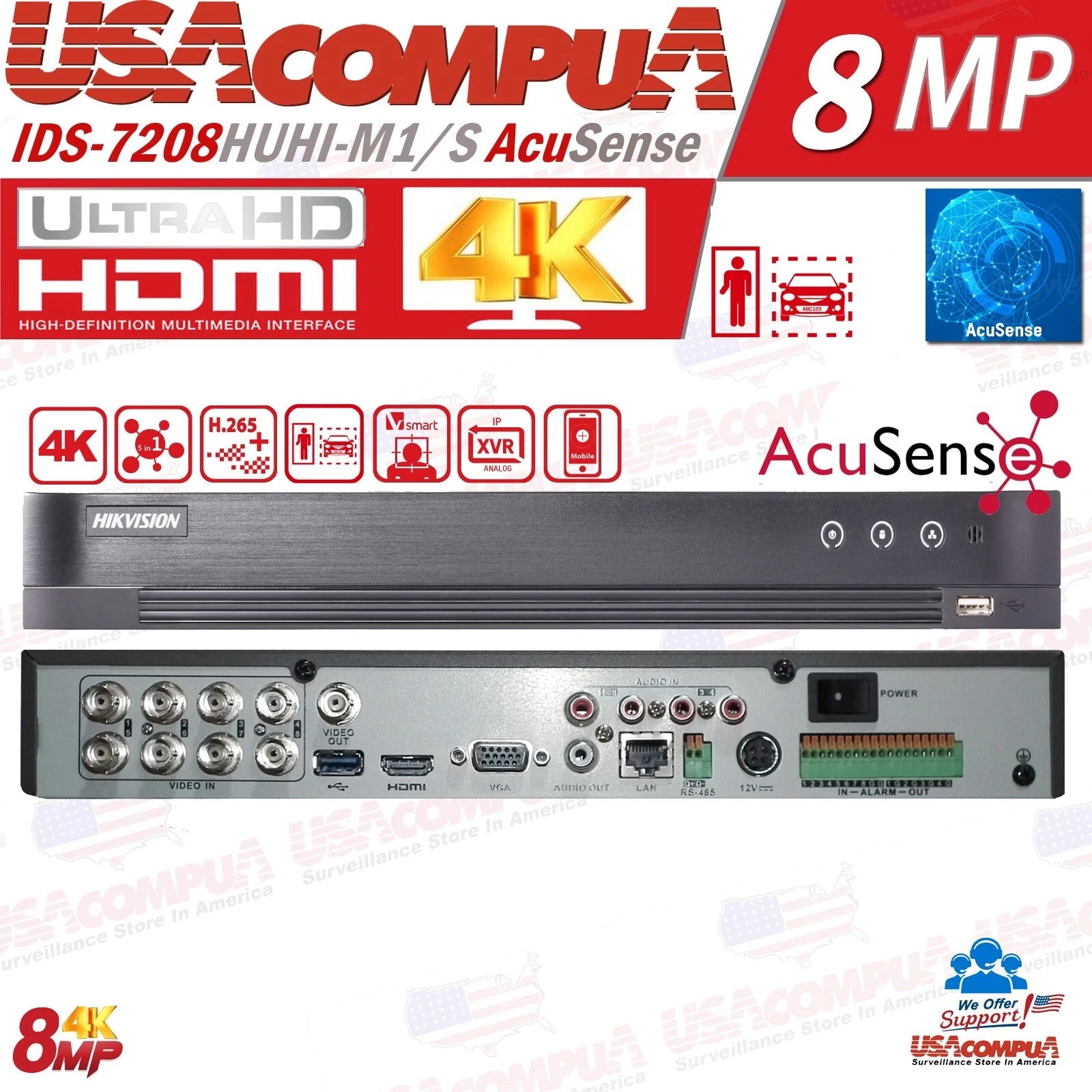 Hikvision IDS-7208HUHI-M1/S 8-ch 5 MP 1U H.265 AcuSense DVR